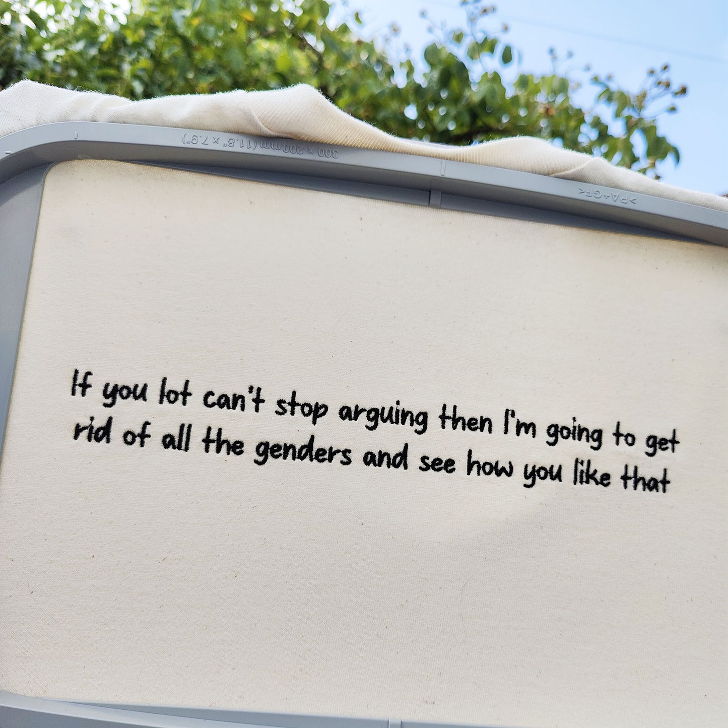 Don't Make Me Turn This Gender Around Embroidered Tee